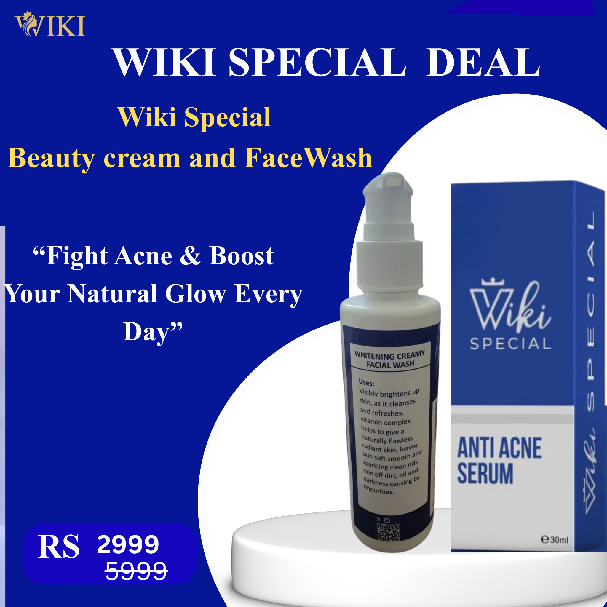 Wiki Special Anti Acne Serum & Whitening Face Wash Combo